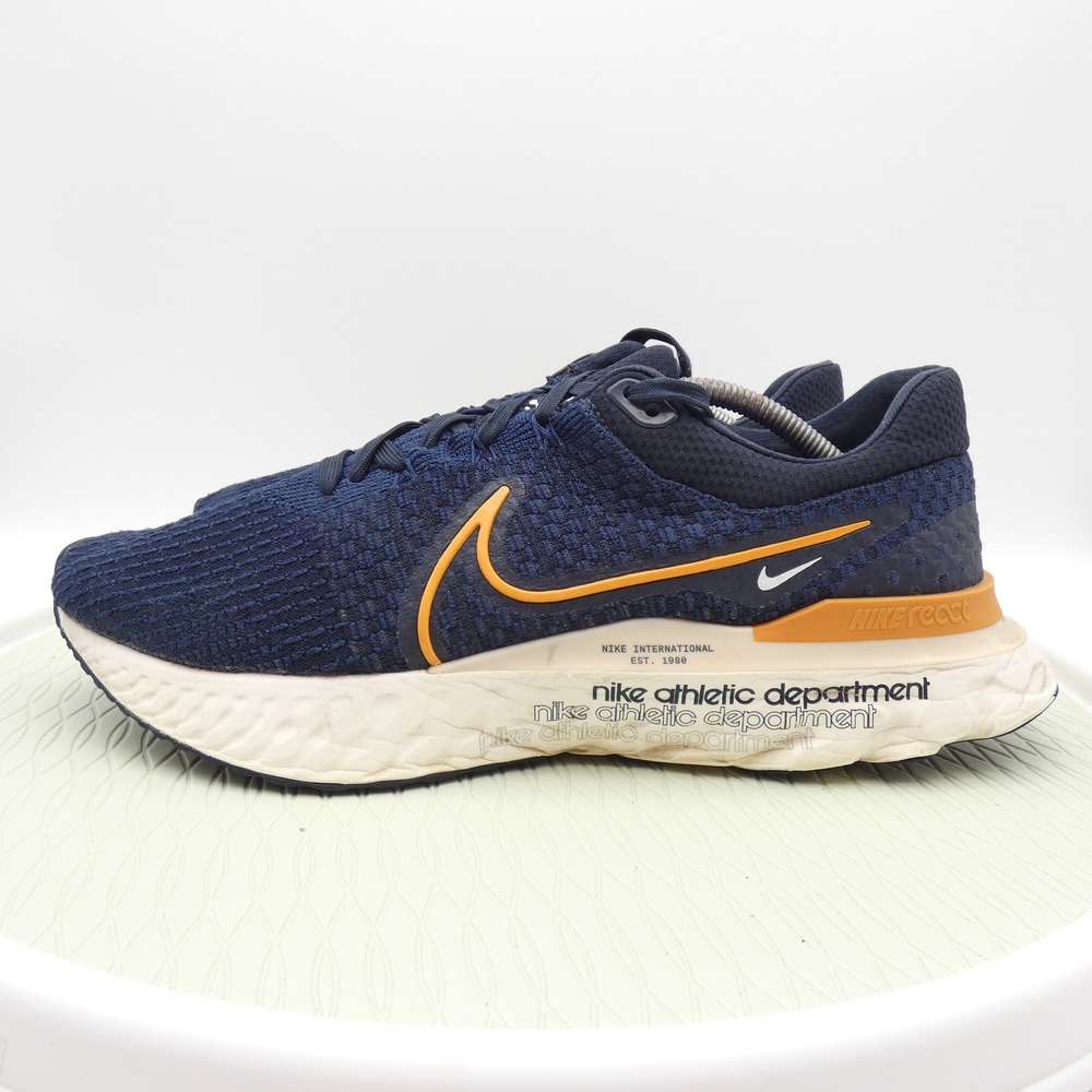Nike React Infinity Run Flyknit 3 Mens 13 Navy Blue Orange DQ9282-400 Running